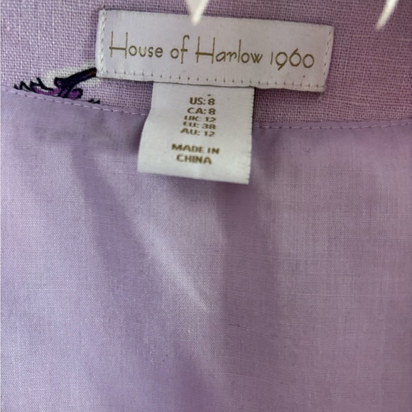 House of Harlow 1960 Puff Sleeve Linen Blend Lavender Floral Midi Dress Size 8 - Picture 9 of 13